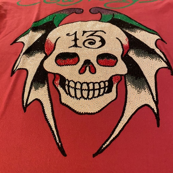 Vintage Ed Hardy by Christian Audigier Jewel Crystal Skull & Wings T Shirt - Picture 4 of 15